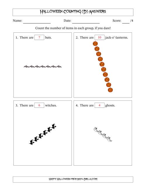 The Counting Halloween Objects in Rotated Linear Arrangements (D) Math Worksheet Page 2