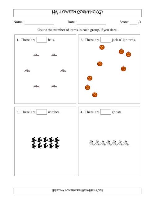 The Counting Halloween Objects in Various Arrangements (Easier Version) (G) Math Worksheet