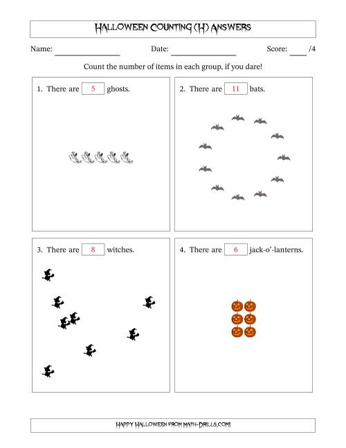 The Counting Halloween Objects in Various Arrangements (Easier Version) (H) Math Worksheet Page 2