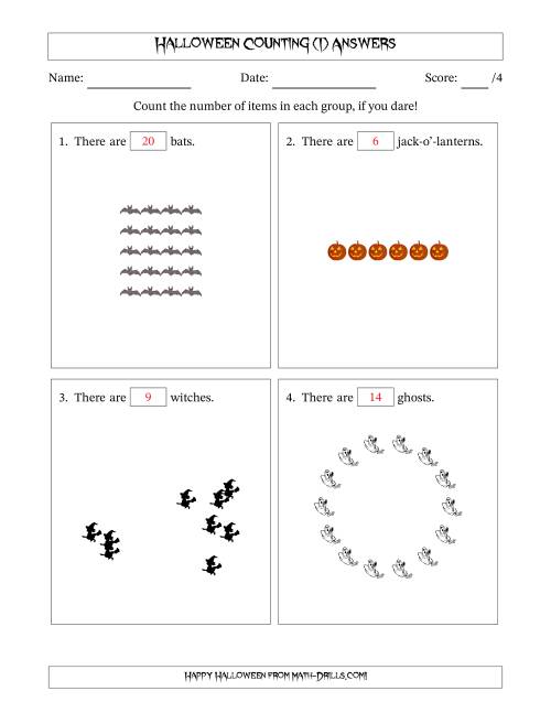 The Counting Halloween Objects in Various Arrangements (Easier Version) (I) Math Worksheet Page 2