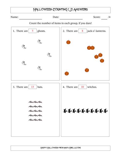 The Counting Halloween Objects in Various Arrangements (Easier Version) (J) Math Worksheet Page 2