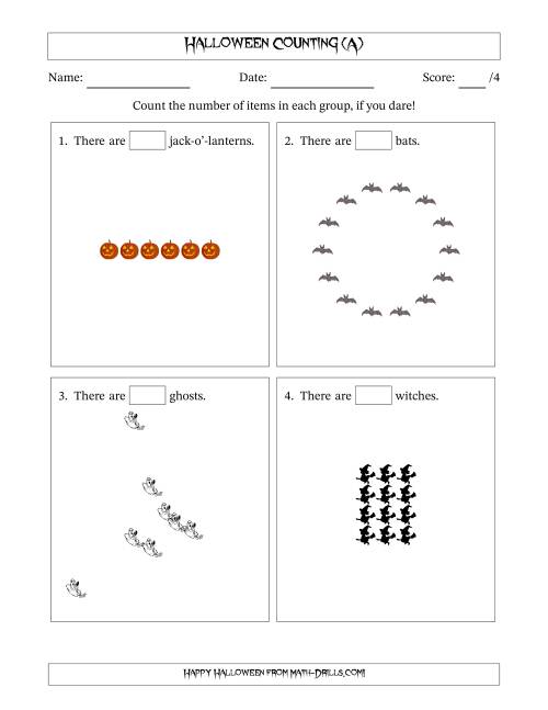 The Counting Halloween Objects in Various Arrangements (Easier Version) (All) Math Worksheet
