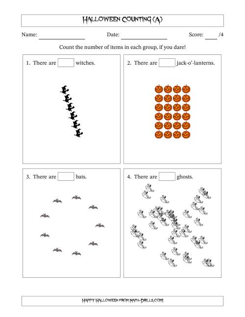 The Counting Halloween Objects in Various Arrangements (Harder Version) (A) Math Worksheet