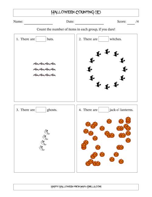 The Counting Halloween Objects in Various Arrangements (Harder Version) (E) Math Worksheet