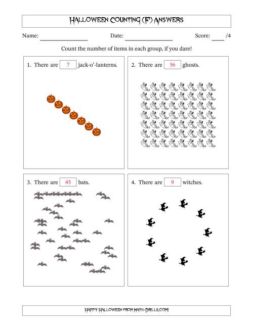 The Counting Halloween Objects in Various Arrangements (Harder Version) (F) Math Worksheet Page 2