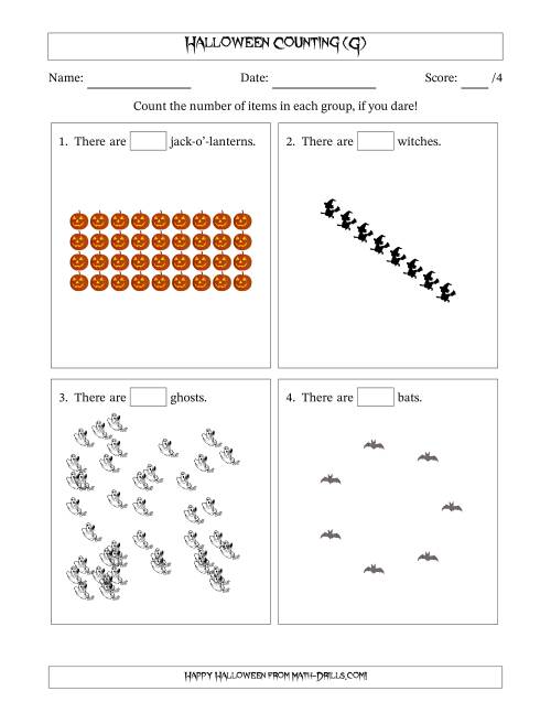 The Counting Halloween Objects in Various Arrangements (Harder Version) (G) Math Worksheet