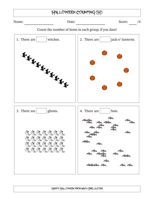 The Counting Halloween Objects in Various Arrangements (Harder Version) (H) Math Worksheet