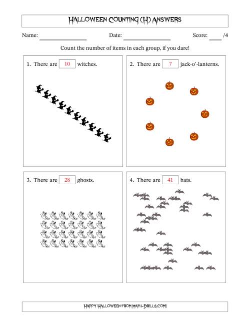 The Counting Halloween Objects in Various Arrangements (Harder Version) (H) Math Worksheet Page 2