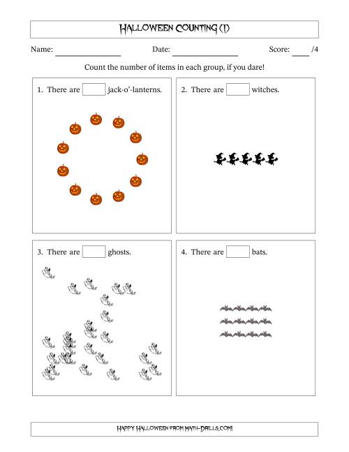 The Counting Halloween Objects in Various Arrangements (Harder Version) (I) Math Worksheet