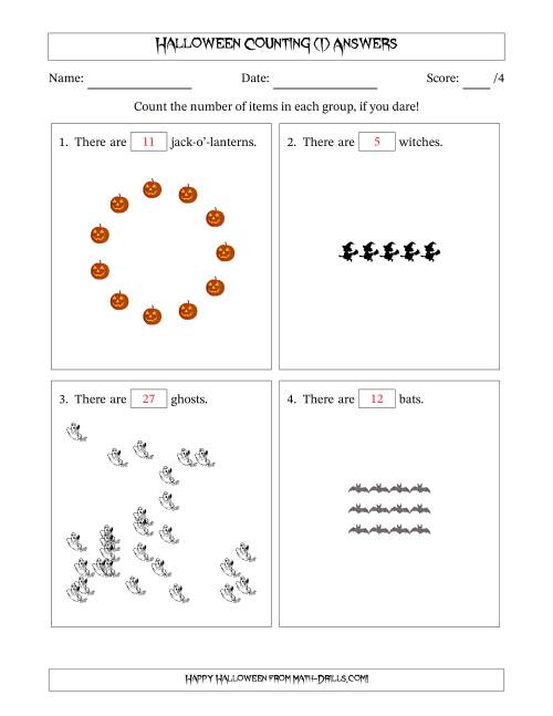 The Counting Halloween Objects in Various Arrangements (Harder Version) (I) Math Worksheet Page 2
