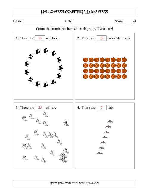 The Counting Halloween Objects in Various Arrangements (Harder Version) (J) Math Worksheet Page 2