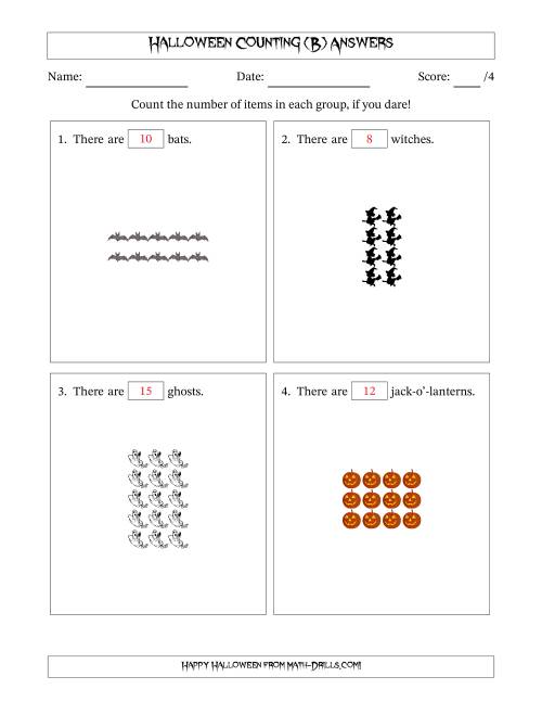 The Counting Halloween Objects in Rectangular Arrangements (Maximum Dimension 5) (B) Math Worksheet Page 2
