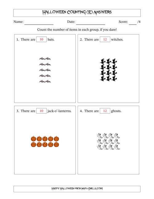 The Counting Halloween Objects in Rectangular Arrangements (Maximum Dimension 5) (E) Math Worksheet Page 2