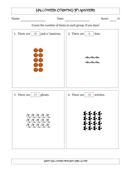 The Counting Halloween Objects in Rectangular Arrangements (Maximum Dimension 5) (F) Math Worksheet Page 2