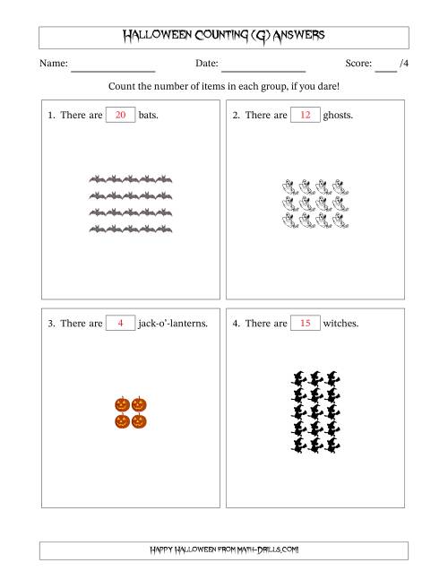 The Counting Halloween Objects in Rectangular Arrangements (Maximum Dimension 5) (G) Math Worksheet Page 2