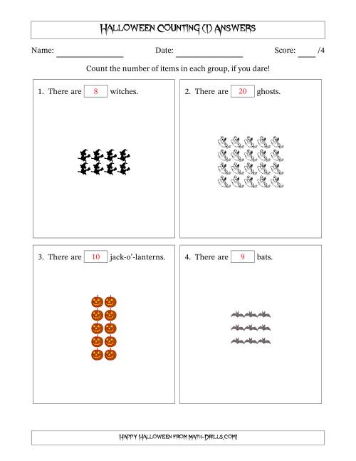 The Counting Halloween Objects in Rectangular Arrangements (Maximum Dimension 5) (I) Math Worksheet Page 2