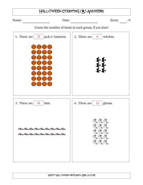 The Counting Halloween Objects in Rectangular Arrangements (Maximum Dimension 9) (B) Math Worksheet Page 2