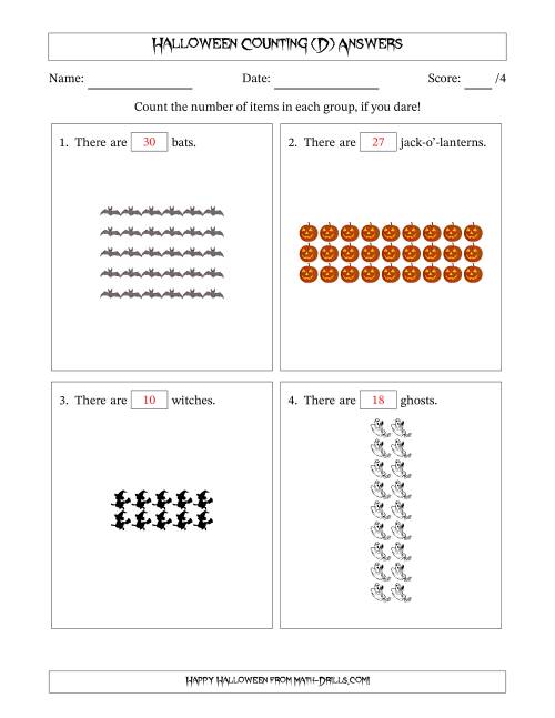 The Counting Halloween Objects in Rectangular Arrangements (Maximum Dimension 9) (D) Math Worksheet Page 2