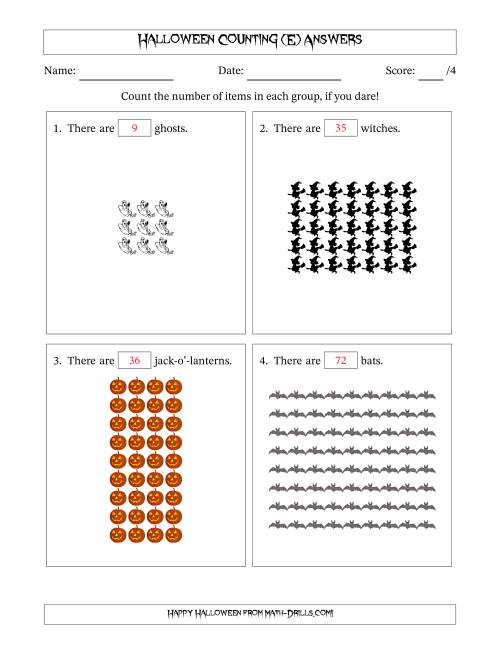 The Counting Halloween Objects in Rectangular Arrangements (Maximum Dimension 9) (E) Math Worksheet Page 2