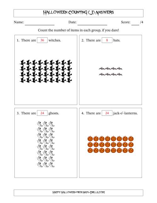The Counting Halloween Objects in Rectangular Arrangements (Maximum Dimension 9) (J) Math Worksheet Page 2