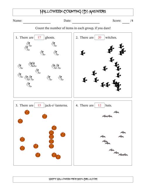 The Counting up to 20 Halloween Objects in Scattered Arrangements (D) Math Worksheet Page 2