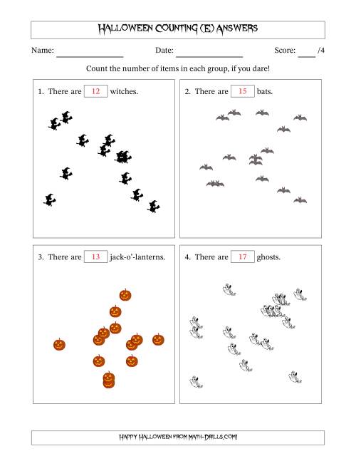 The Counting up to 20 Halloween Objects in Scattered Arrangements (E) Math Worksheet Page 2