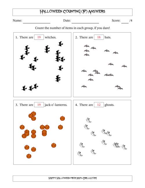 The Counting up to 20 Halloween Objects in Scattered Arrangements (F) Math Worksheet Page 2