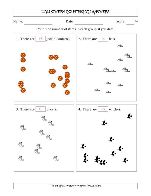 The Counting up to 20 Halloween Objects in Scattered Arrangements (G) Math Worksheet Page 2