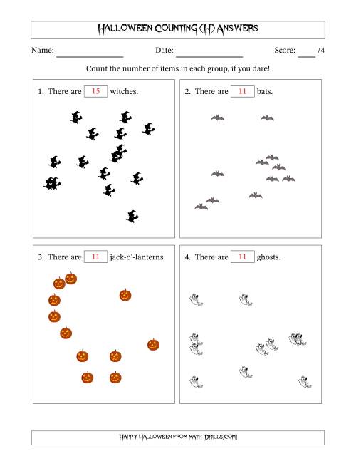 The Counting up to 20 Halloween Objects in Scattered Arrangements (H) Math Worksheet Page 2