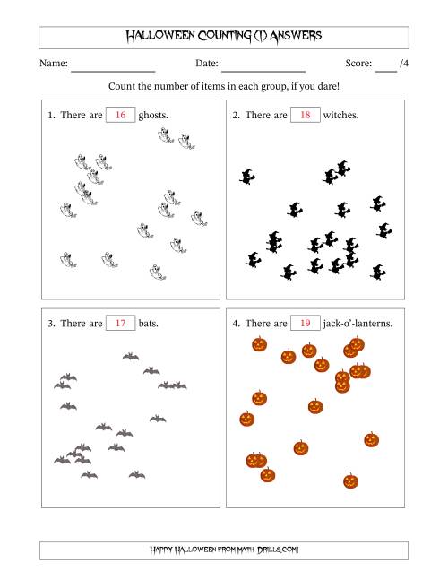 The Counting up to 20 Halloween Objects in Scattered Arrangements (I) Math Worksheet Page 2