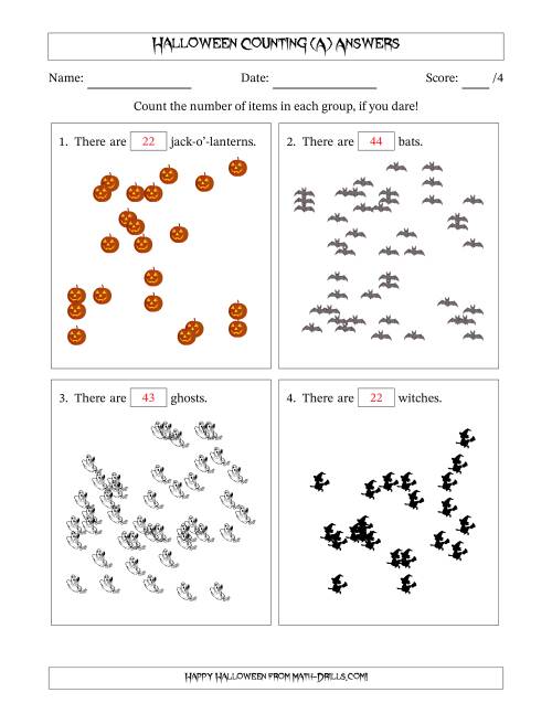 The Counting up to 50 Halloween Objects in Scattered Arrangements (A) Math Worksheet Page 2