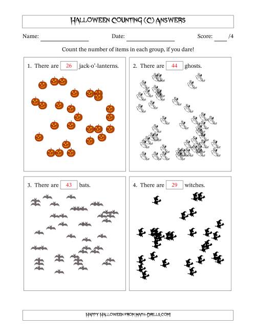 The Counting up to 50 Halloween Objects in Scattered Arrangements (C) Math Worksheet Page 2