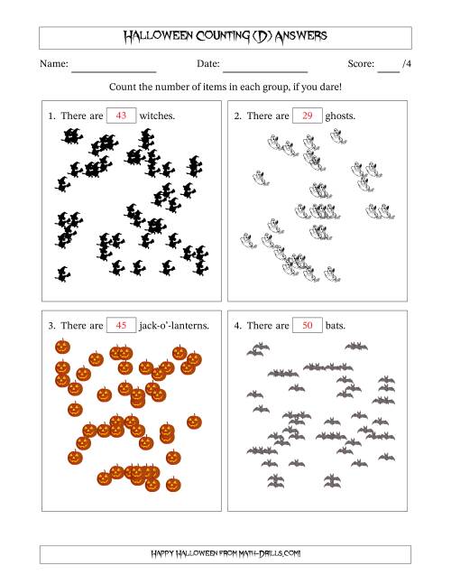 The Counting up to 50 Halloween Objects in Scattered Arrangements (D) Math Worksheet Page 2