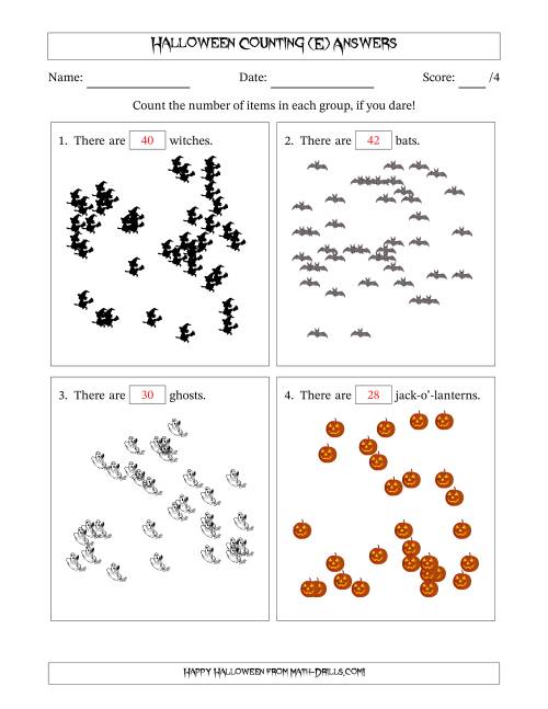 The Counting up to 50 Halloween Objects in Scattered Arrangements (E) Math Worksheet Page 2