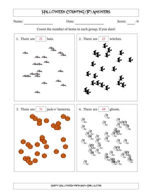 The Counting up to 50 Halloween Objects in Scattered Arrangements (F) Math Worksheet Page 2