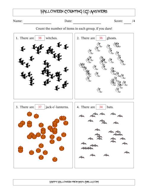 The Counting up to 50 Halloween Objects in Scattered Arrangements (G) Math Worksheet Page 2