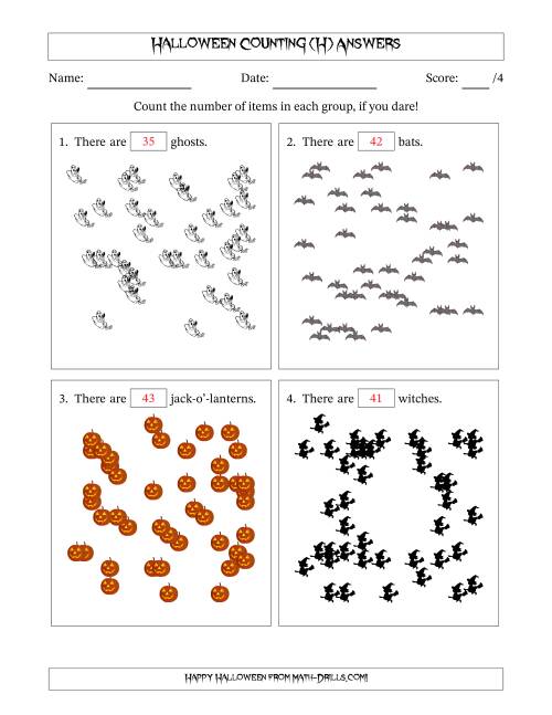 The Counting up to 50 Halloween Objects in Scattered Arrangements (H) Math Worksheet Page 2
