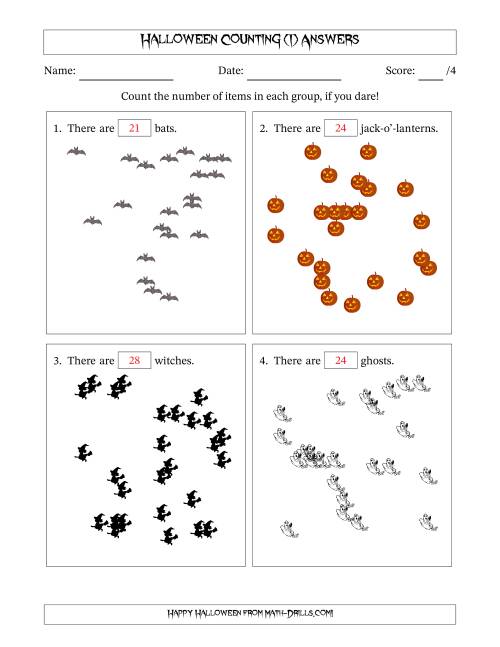 The Counting up to 50 Halloween Objects in Scattered Arrangements (I) Math Worksheet Page 2