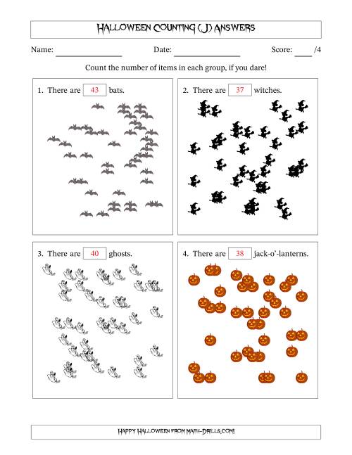 The Counting up to 50 Halloween Objects in Scattered Arrangements (J) Math Worksheet Page 2