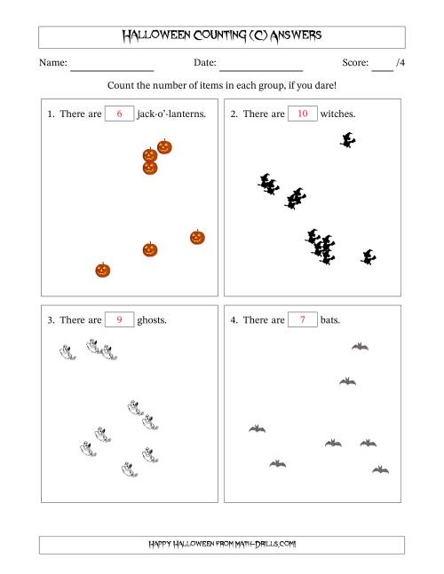 The Counting up to 10 Halloween Objects in Scattered Arrangements (C) Math Worksheet Page 2