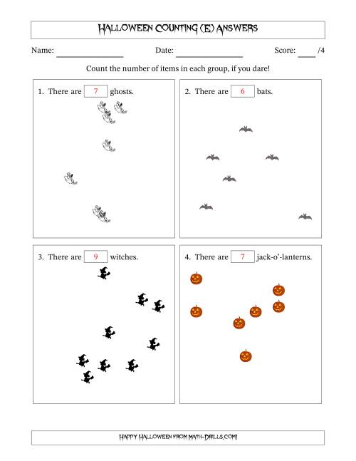 The Counting up to 10 Halloween Objects in Scattered Arrangements (E) Math Worksheet Page 2