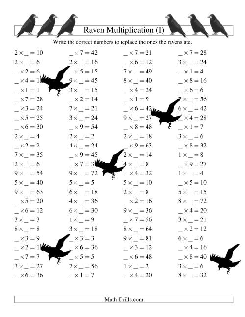 The Raven Multiplication with Missing Terms (I) Math Worksheet