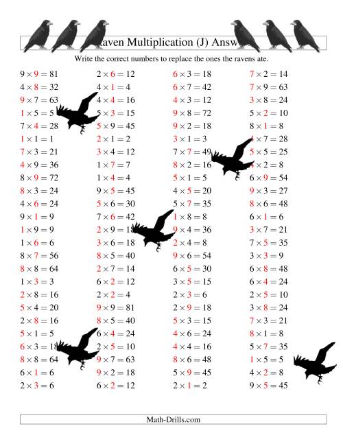 The Raven Multiplication with Missing Terms (J) Math Worksheet Page 2