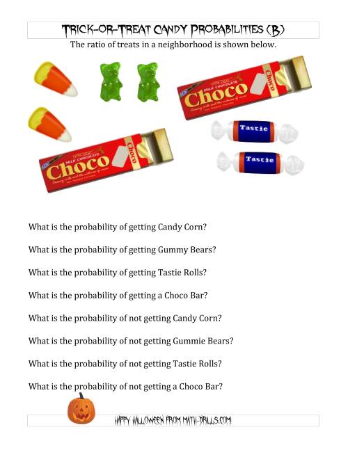The Trick-or-Treat Candy Probabilities (B) Math Worksheet