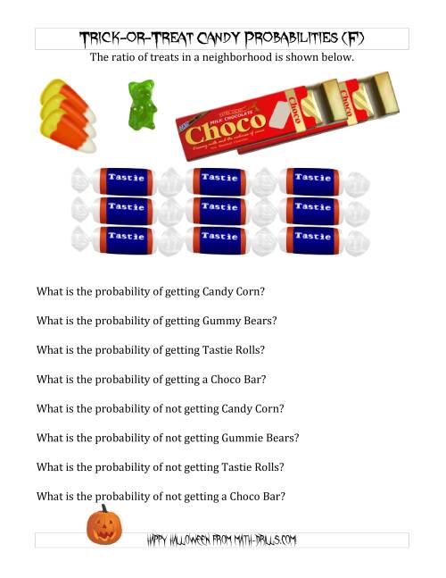 The Trick-or-Treat Candy Probabilities (F) Math Worksheet