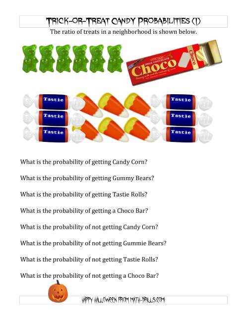The Trick-or-Treat Candy Probabilities (I) Math Worksheet