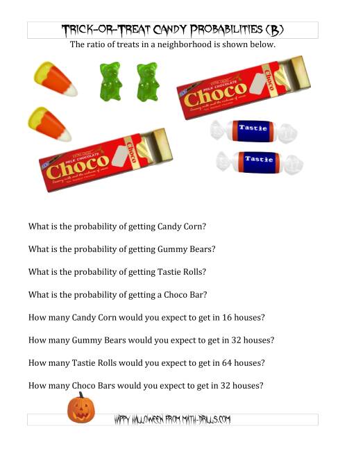 The Trick-or-Treat Candy Probabilities and Predictions (B) Math Worksheet