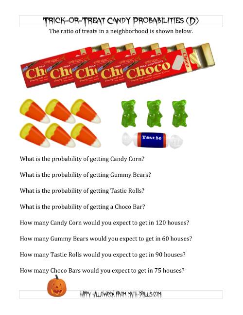 The Trick-or-Treat Candy Probabilities and Predictions (D) Math Worksheet
