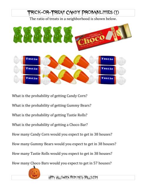 The Trick-or-Treat Candy Probabilities and Predictions (I) Math Worksheet
