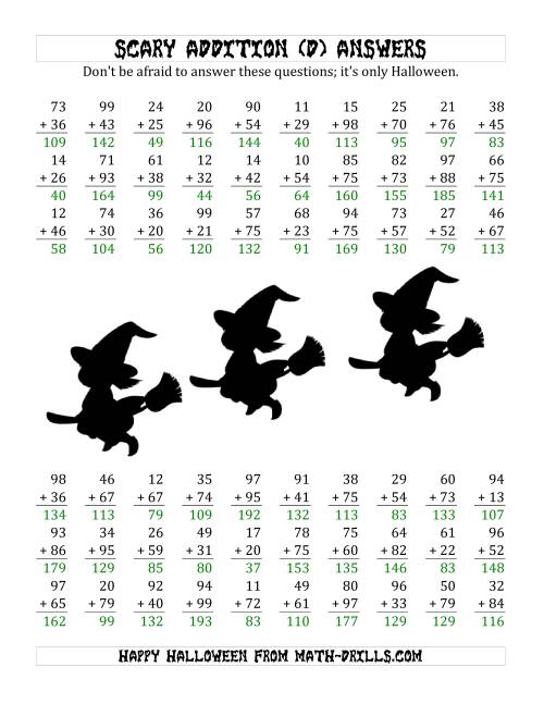 The Scary Addition with Double-Digit Numbers (D) Math Worksheet Page 2